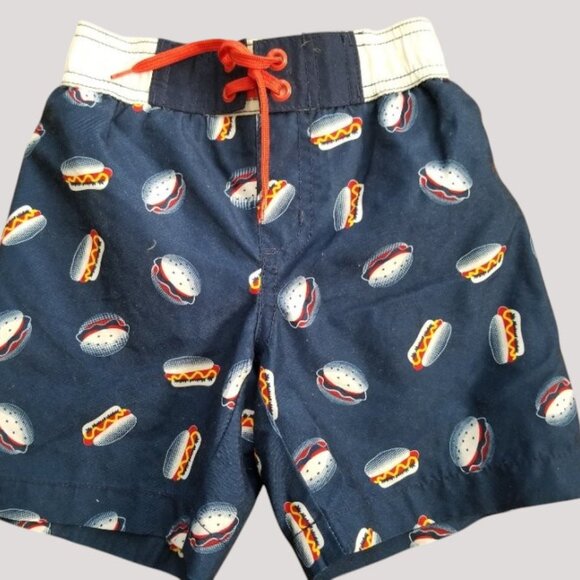 * CRAZY 8 Navy Blue Hamburger Print Trunk Style Bathing Suit Boys 18-24 months - Picture 3 of 3